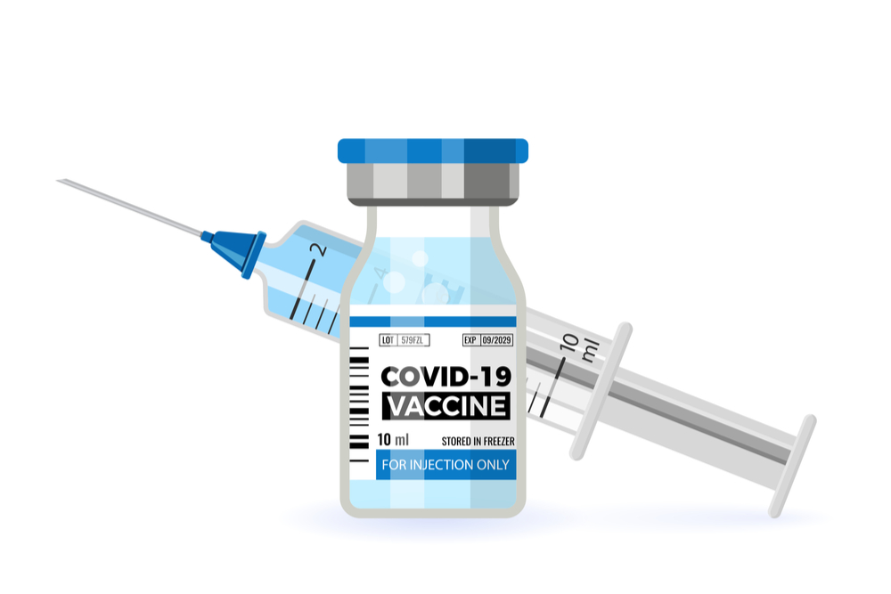 Illustration of COVID-19 Vaccine with syringe in the background SB95